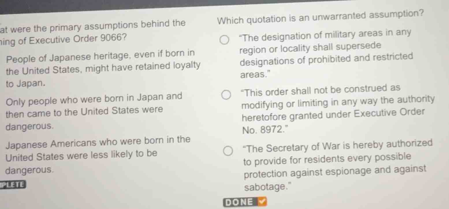 what were the primary assumptions behind the signing of executive order…