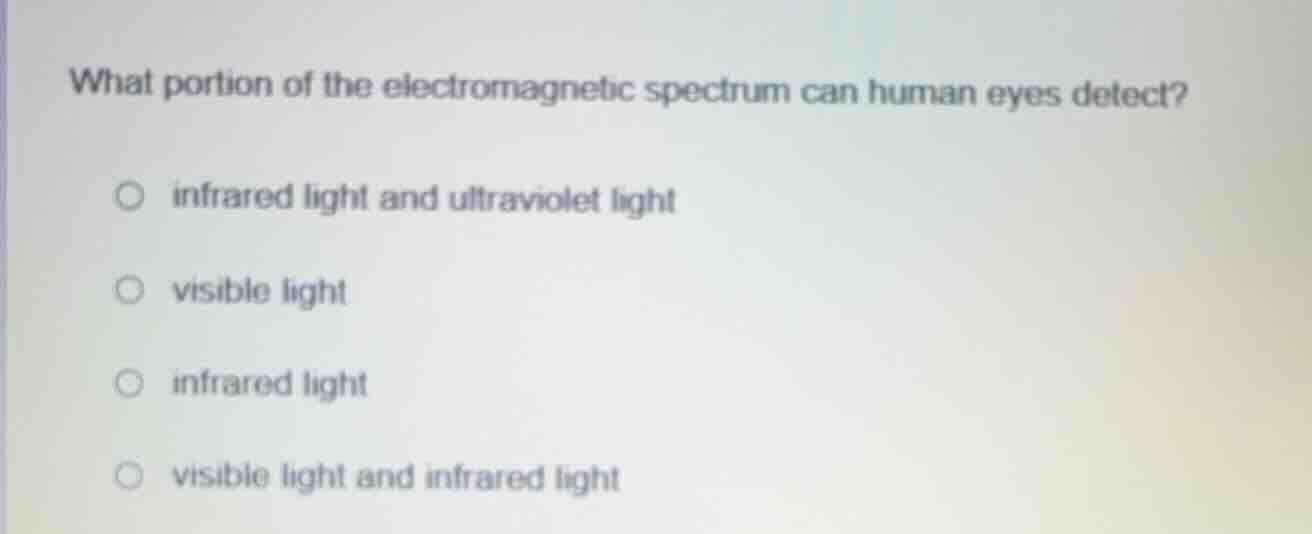 what portion of the electromagnetic spectrum can human eyes detect? inf…