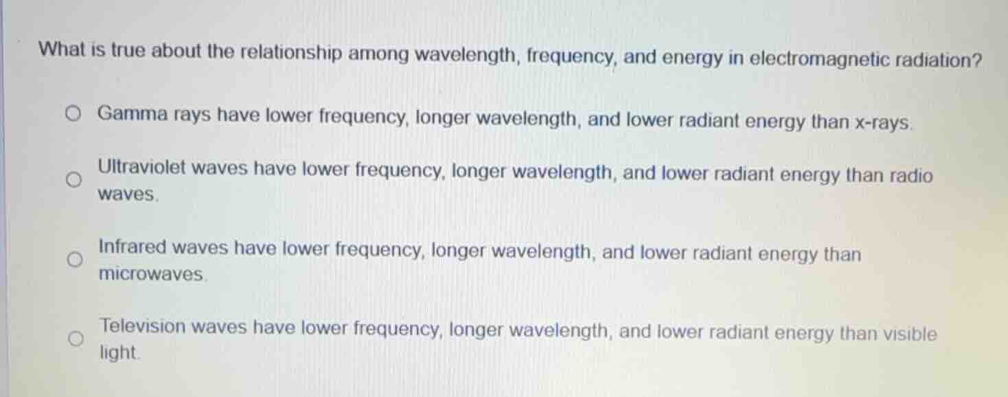 what is true about the relationship among wavelength, frequency, and en…