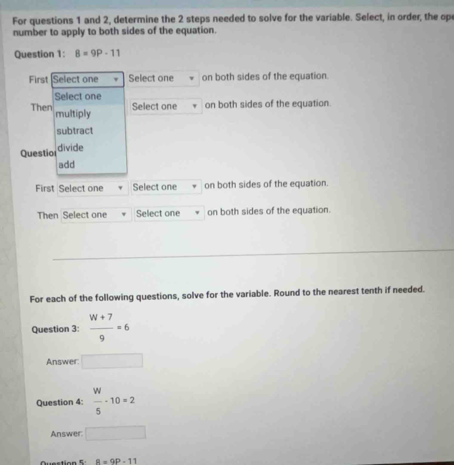 for questions 1 and 2, determine the 2 steps needed to solve for the va…