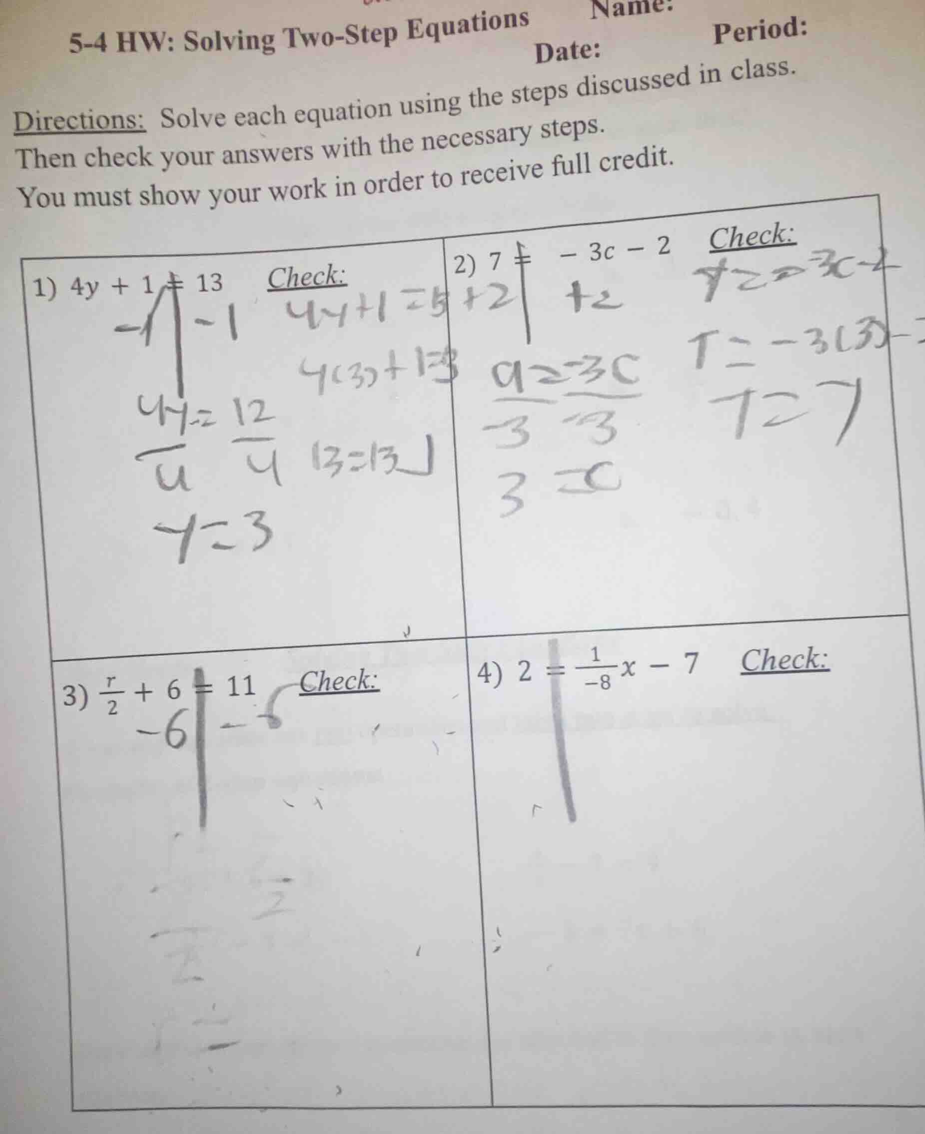 5-4 hw: solving two-step equations name: date: period: directions: solv…