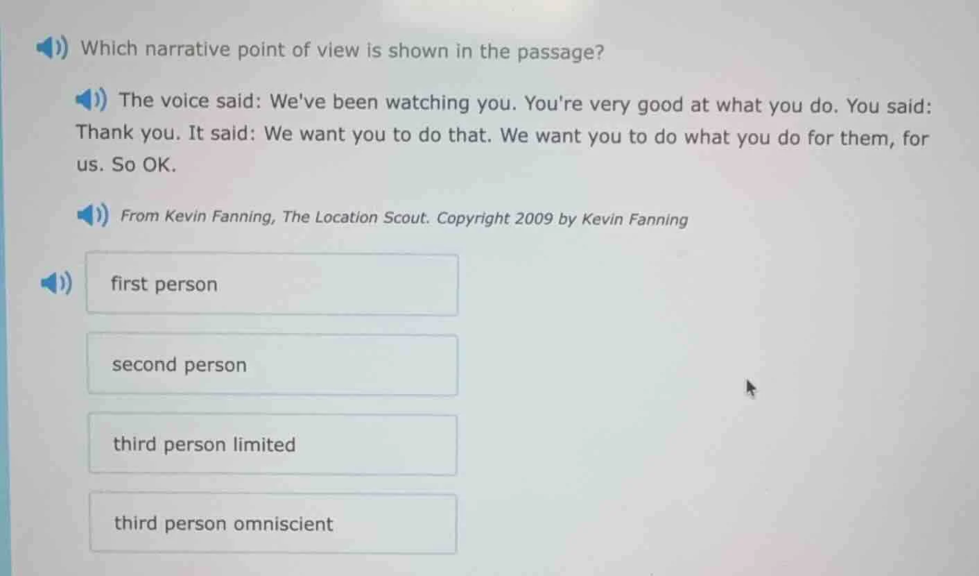 which narrative point of view is shown in the passage? the voice said: …