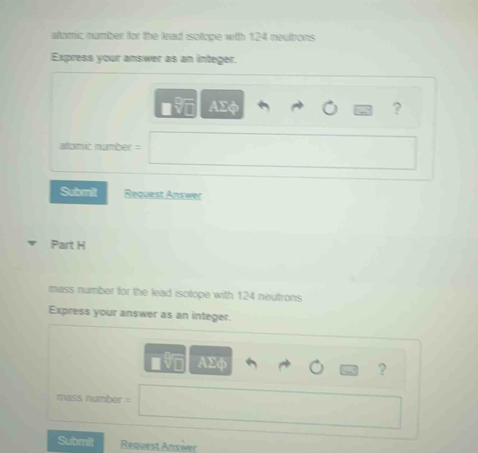 atomic number for the lead isotope with 124 neutrons express your answe…