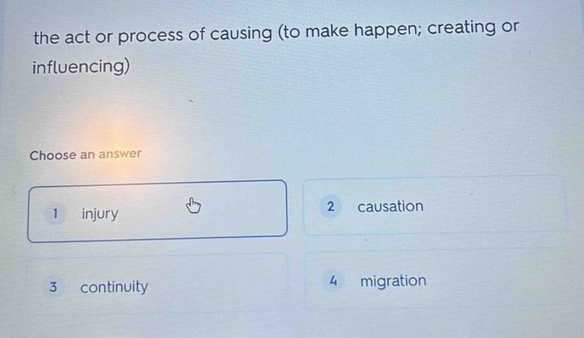 the act or process of causing (to make happen; creating or influencing)…