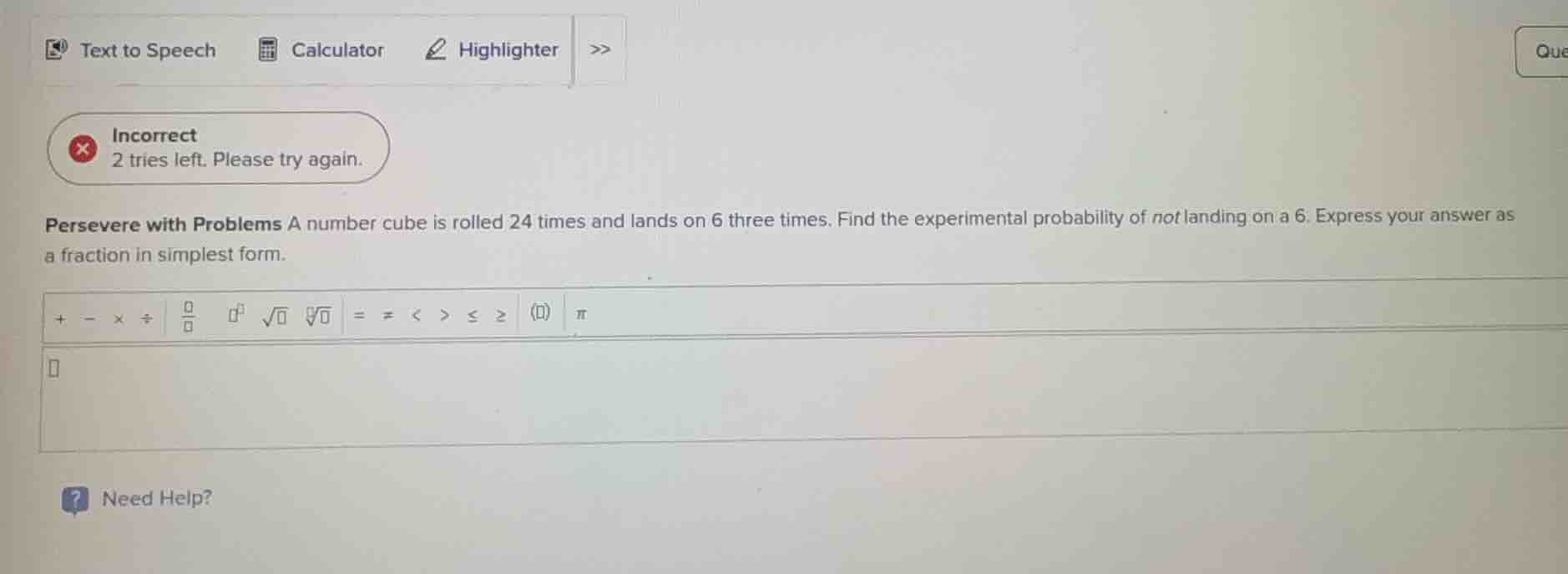 persevere with problems a number cube is rolled 24 times and lands on 6…