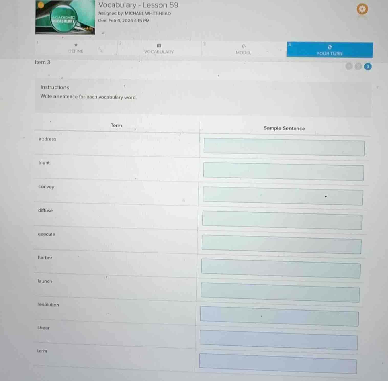 vocabulary - lesson 59 assigned by: michael whithead due: feb 4, 2026 4…