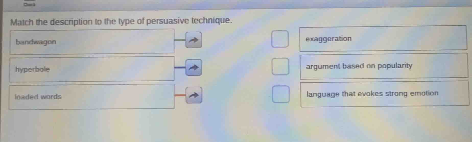 match the description to the type of persuasive technique. bandwagon hy…