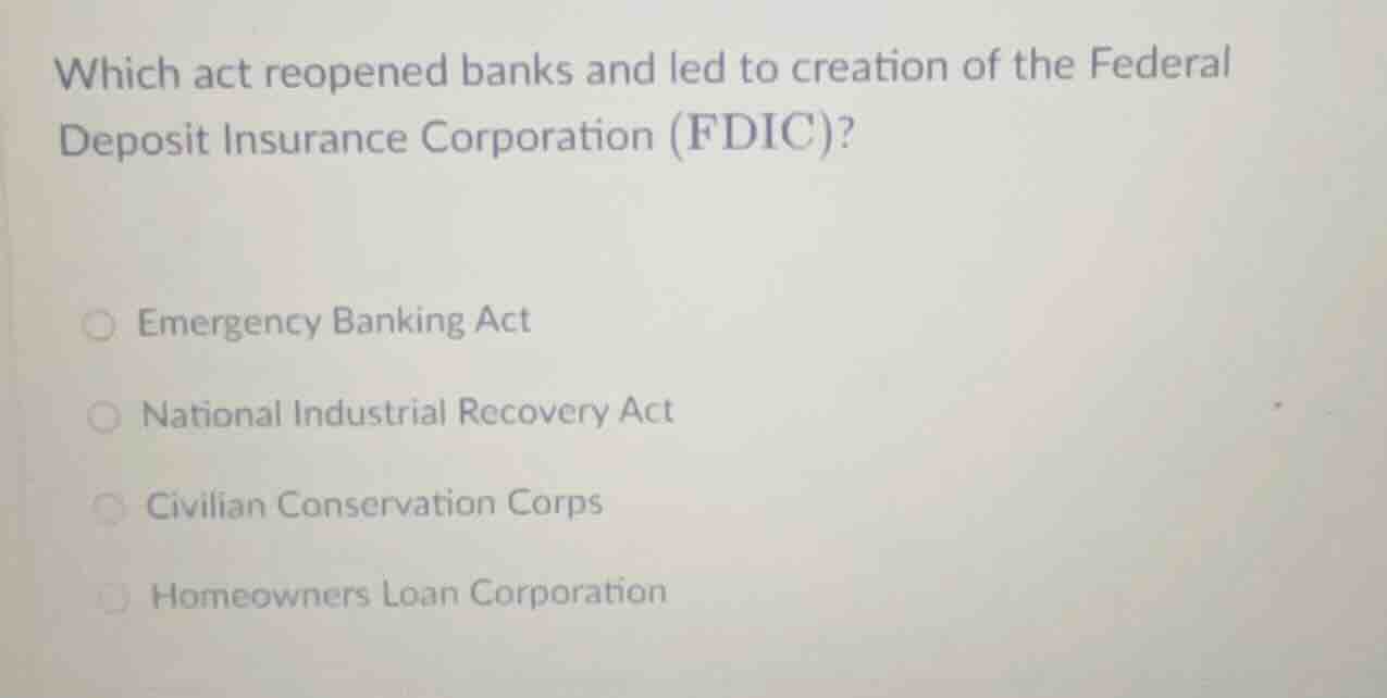 which act reopened banks and led to creation of the federal deposit ins…