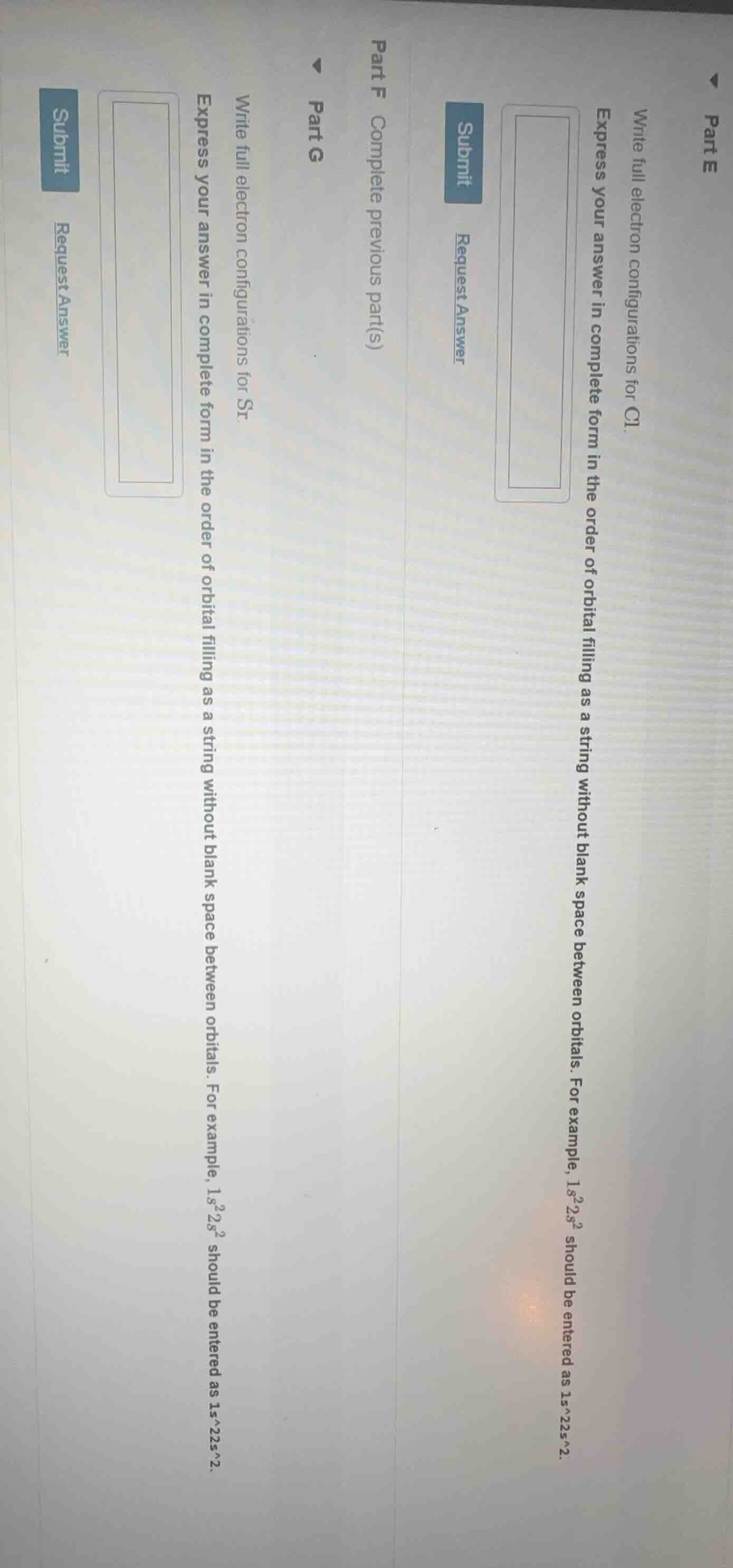 part e write full electron configurations for cl. express your answer i…