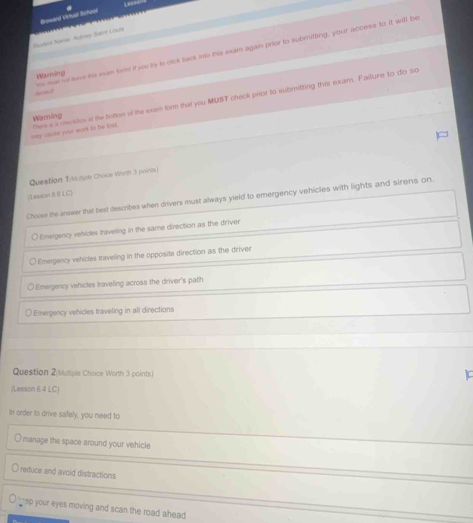 student name: aubrey saint louis warning you must not leave this exam f…