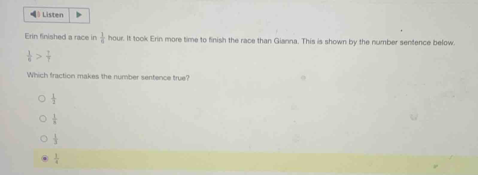erin finished a race in \\(\frac{1}{6}\\) hour. it took erin more time …