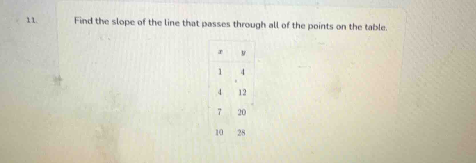 11、find the slope of the line that passes through all of the points on …