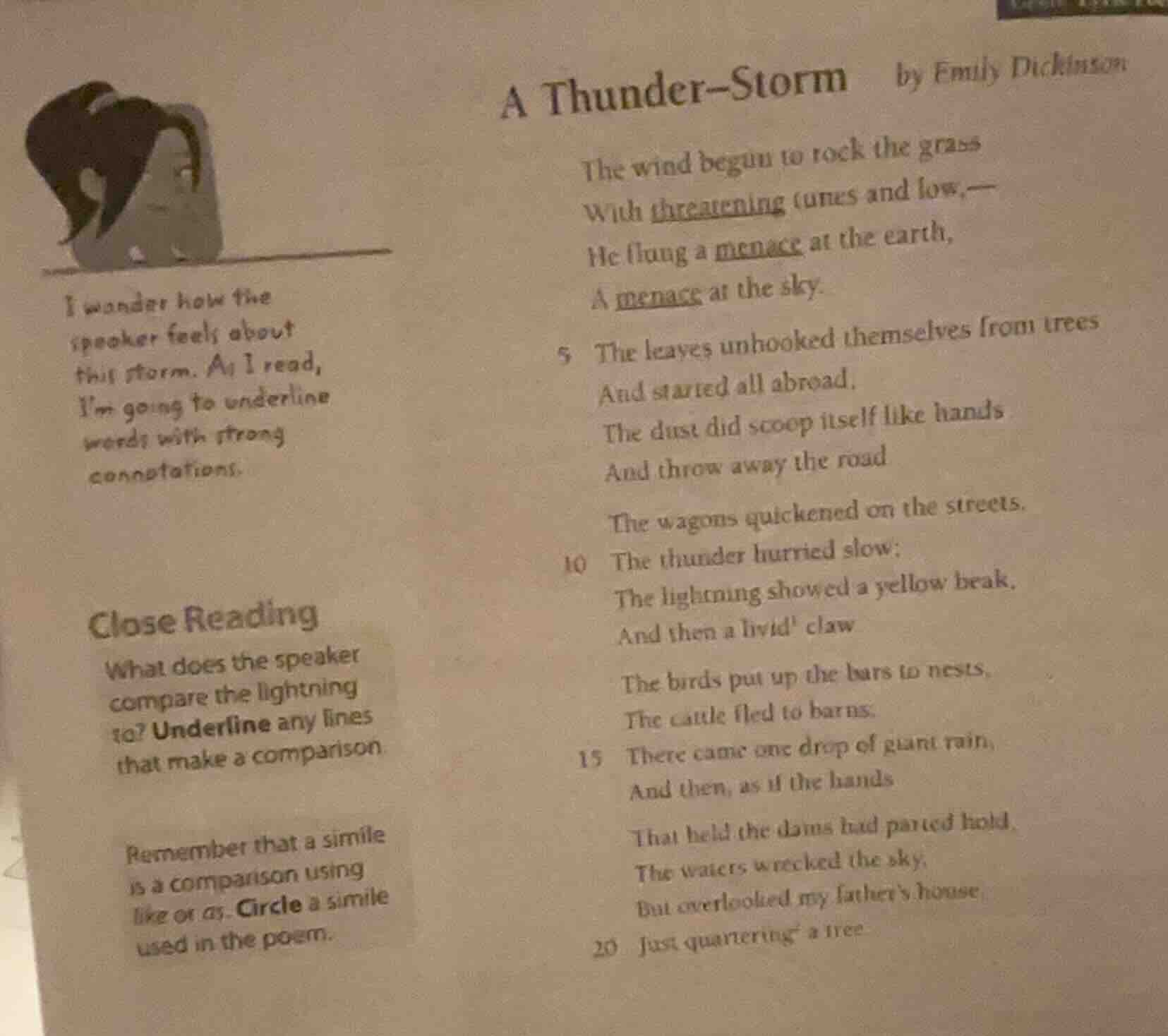 a thunder - storm by emily dickinson the wind began to rock the grass w…