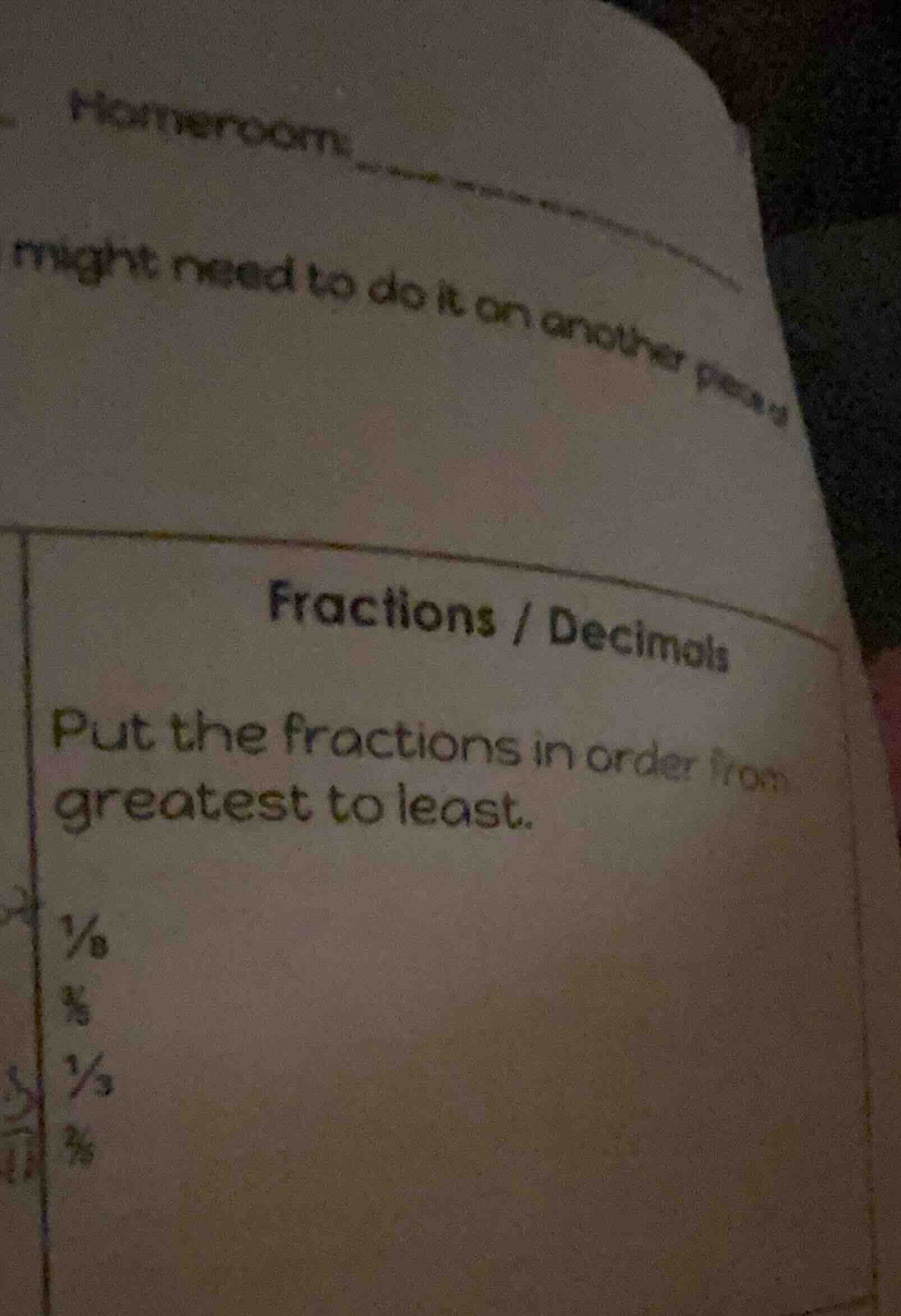 fractions / decimals put the fractions in order from greatest to least.…