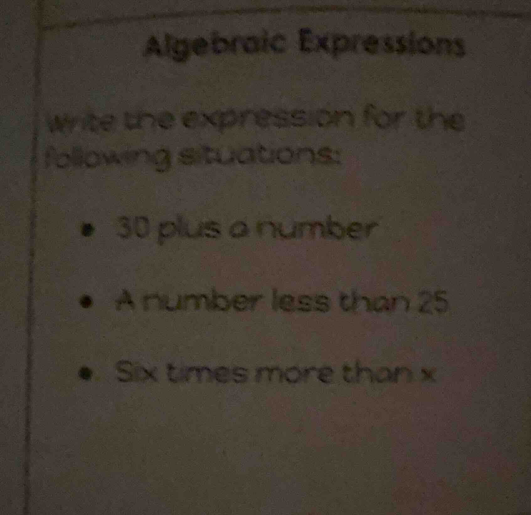 algebraic expressions write the expression for the following situations…