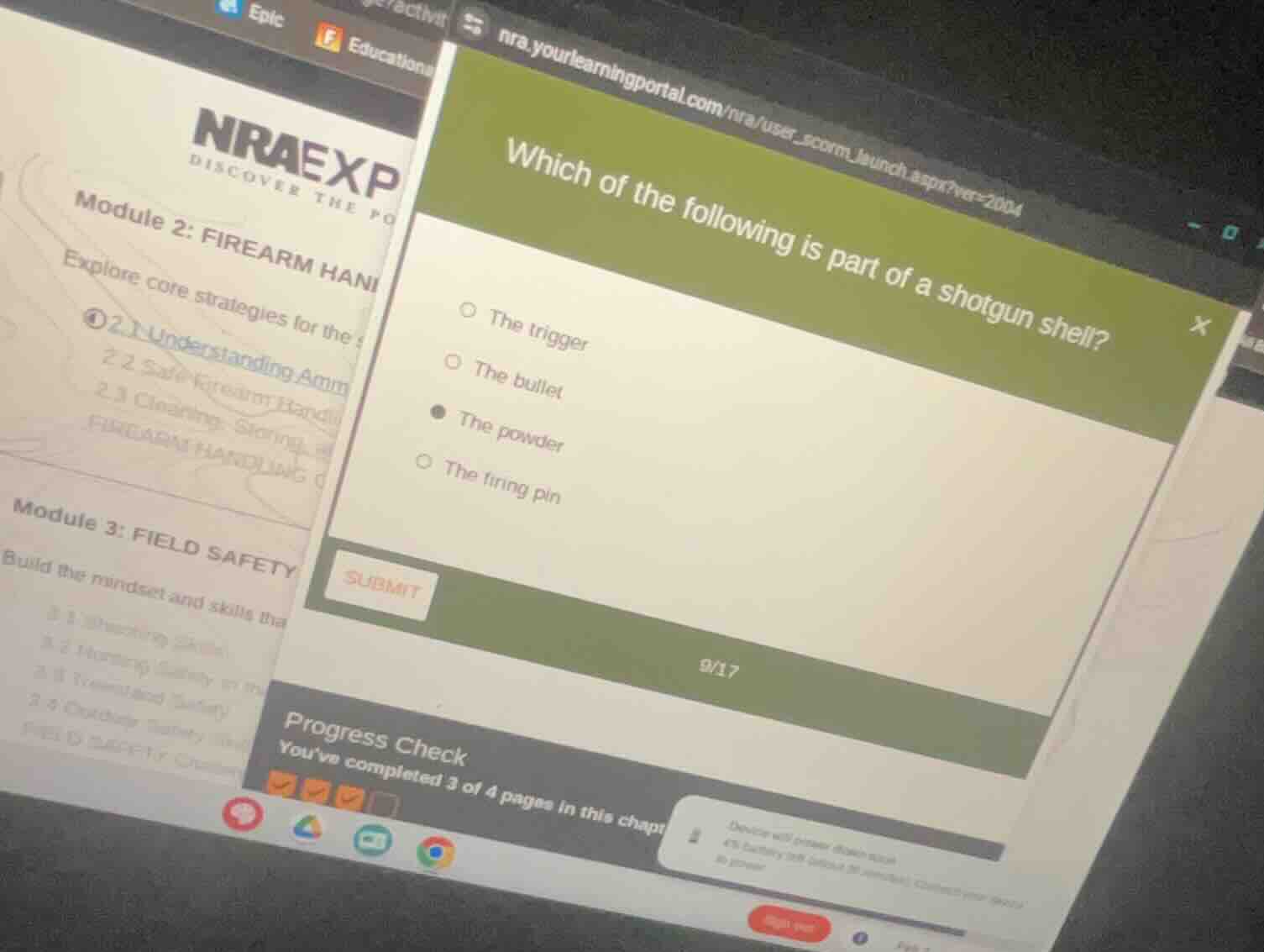 which of the following is part of a shotgun shell? the trigger the bull…