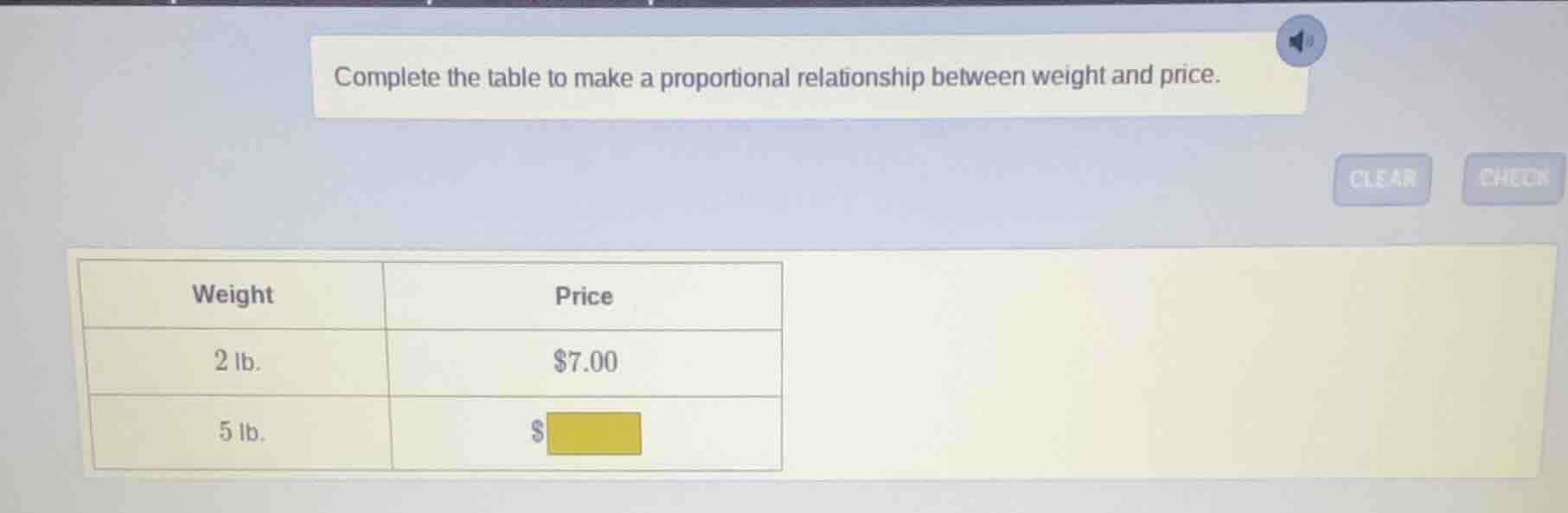 complete the table to make a proportional relationship between weight a…