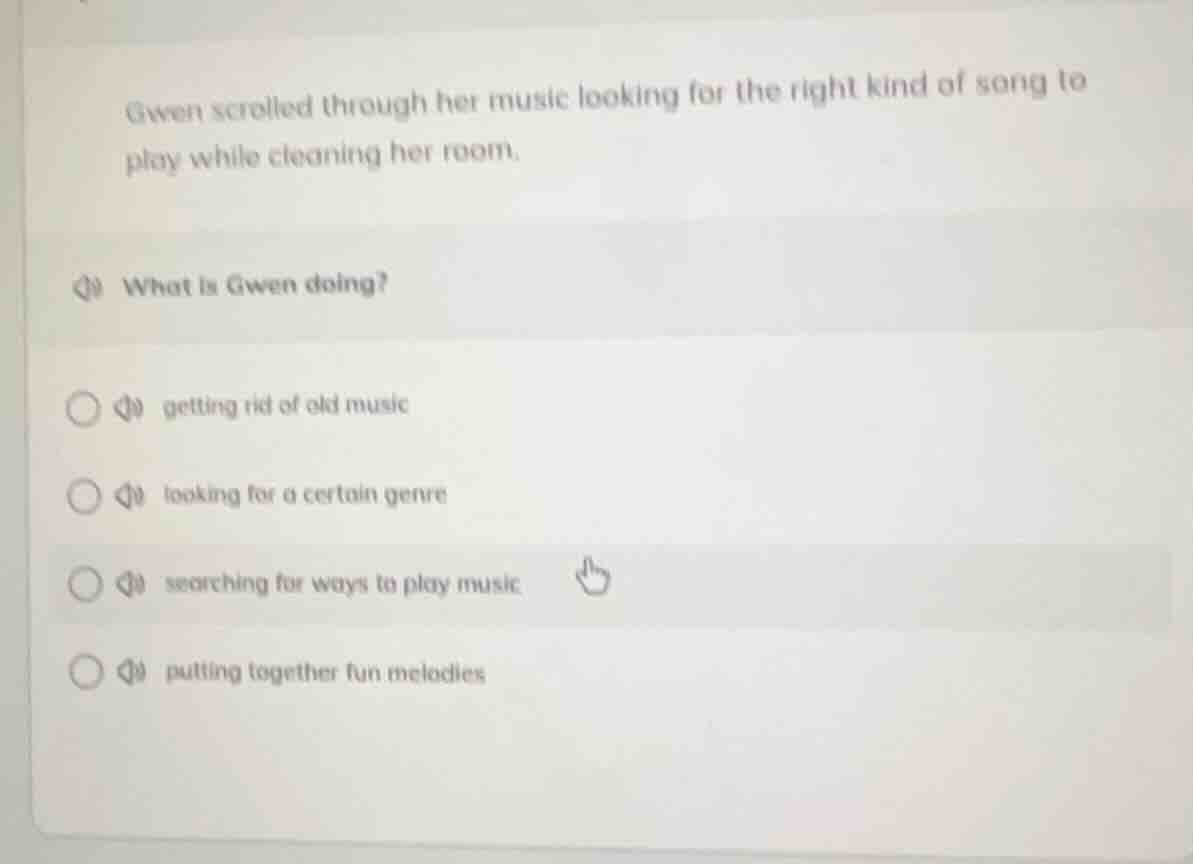gwen scrolled through her music looking for the right kind of song to p…