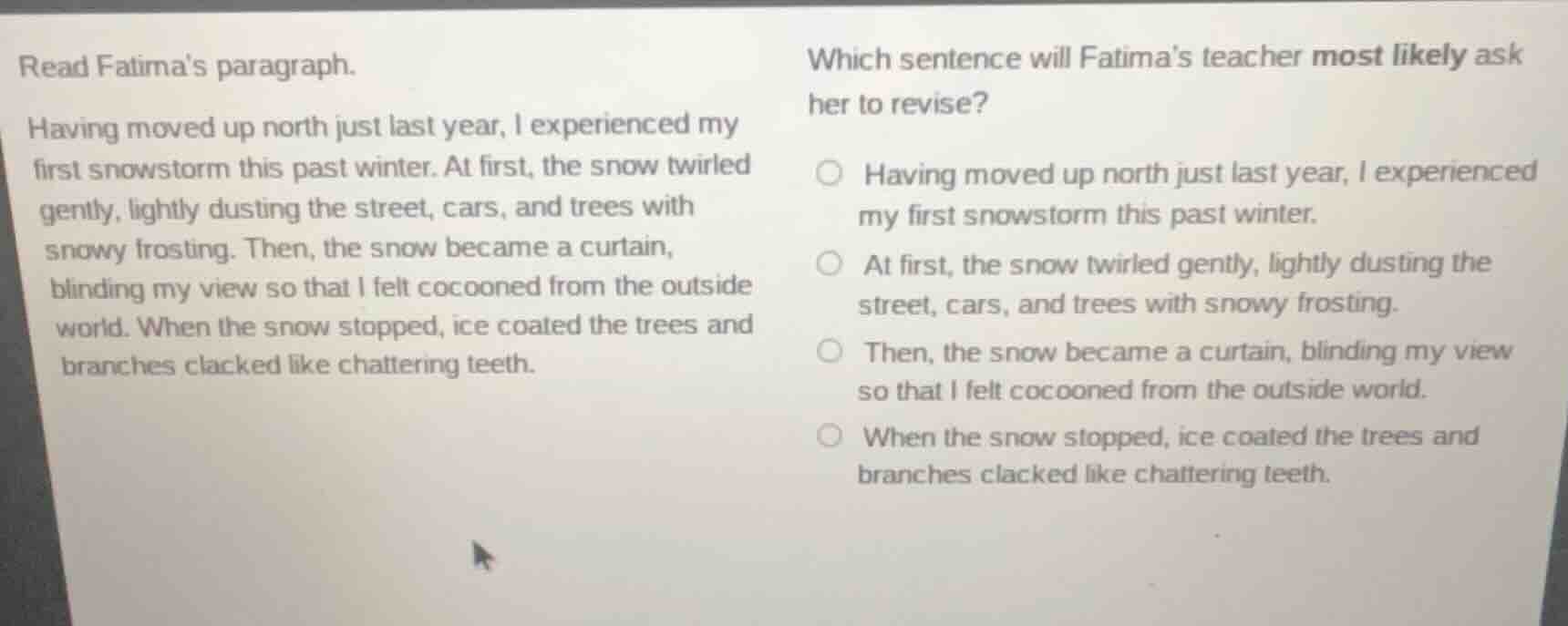 read fatimas paragraph. having moved up north just last year, i experie…