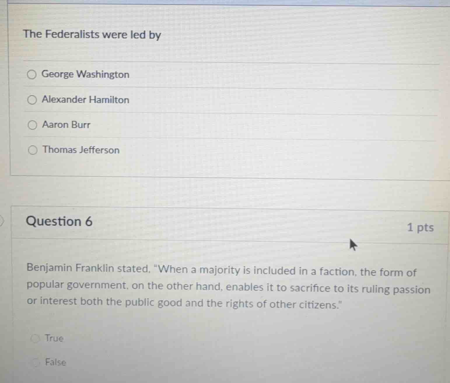 the federalists were led by george washington alexander hamilton aaron …