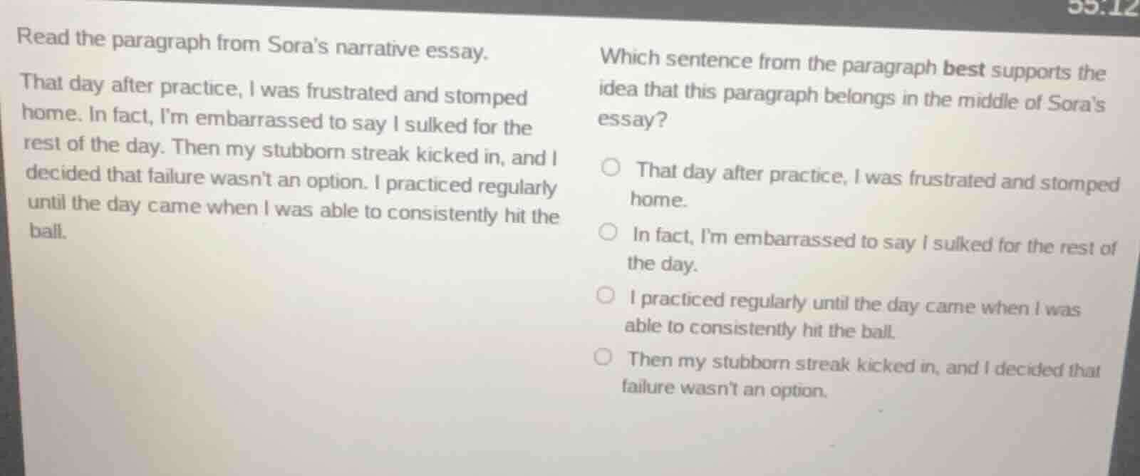 read the paragraph from sora’s narrative essay. that day after practice…