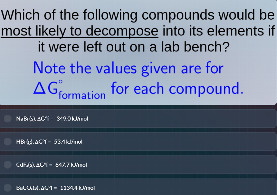 which of the following compounds would be most likely to decompose into…