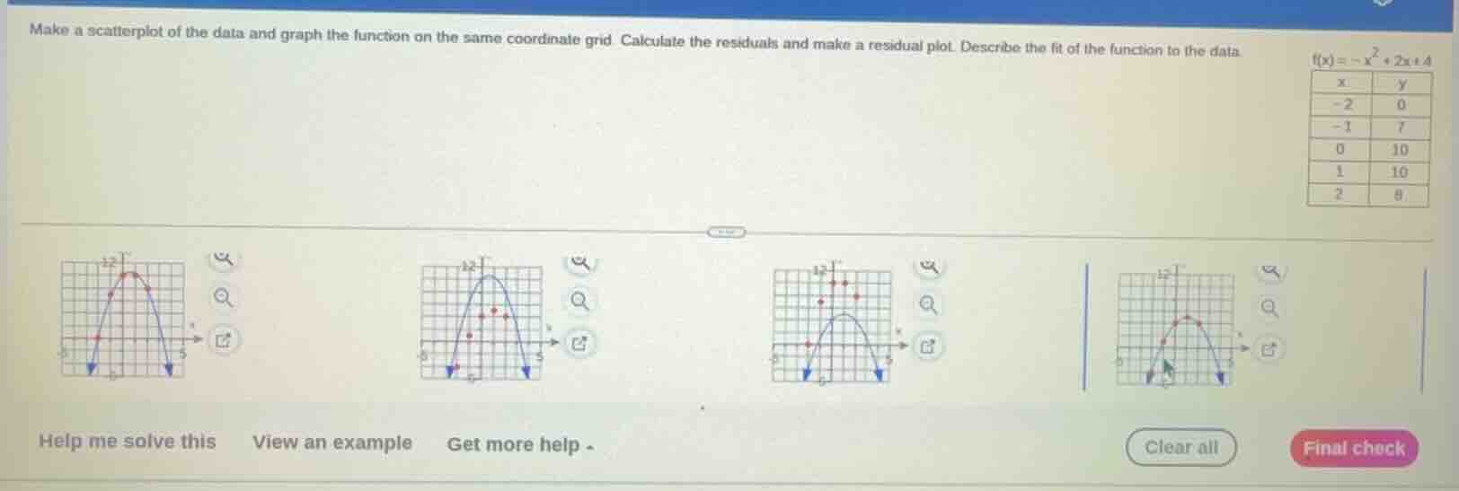 make a scatterplot of the data and graph the function on the same coord…