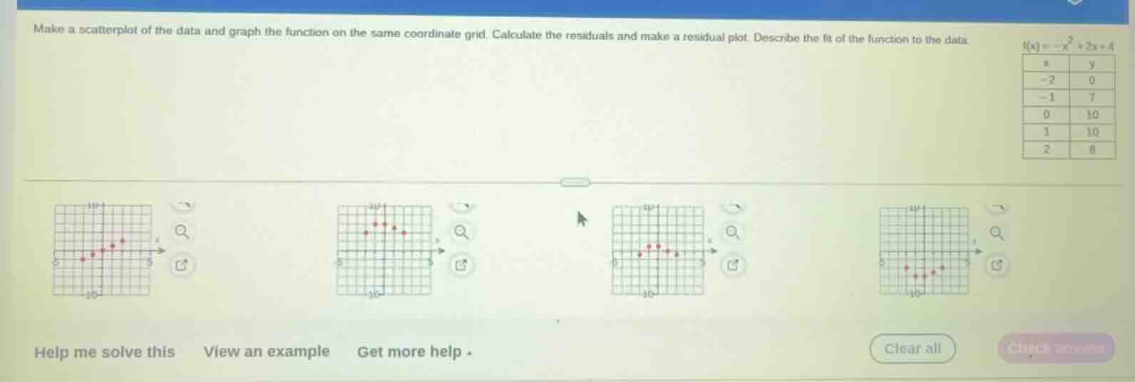 make a scatterplot of the data and graph the function on the same coord…