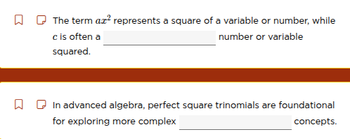 the term ( ax^2 ) represents a square of a variable or number, while c …
