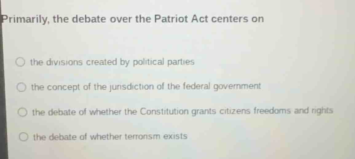 primarily, the debate over the patriot act centers on the divisions cre…