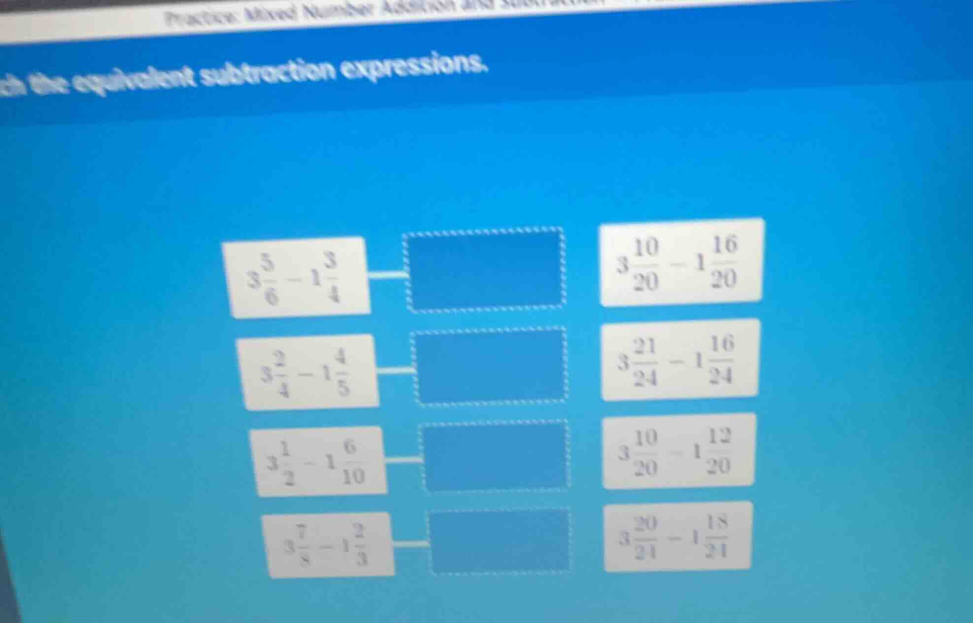 practice mixed number addition and subtraction match the equivalent sub…