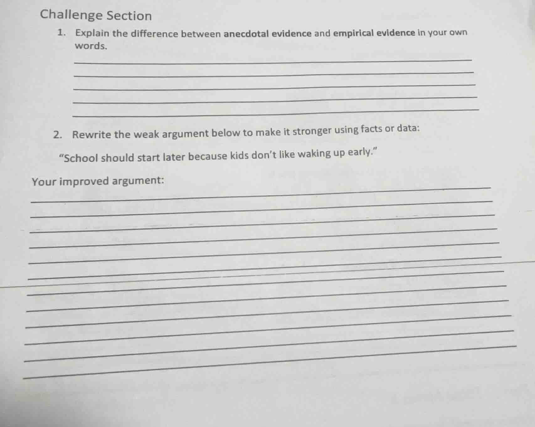 challenge section 1. explain the difference between anecdotal evidence …