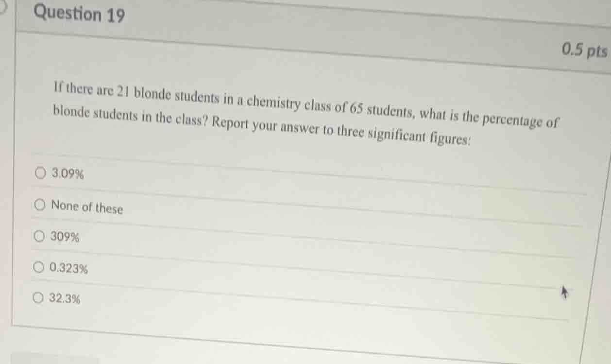 question 19 0.5 pts if there are 21 blonde students in a chemistry clas…