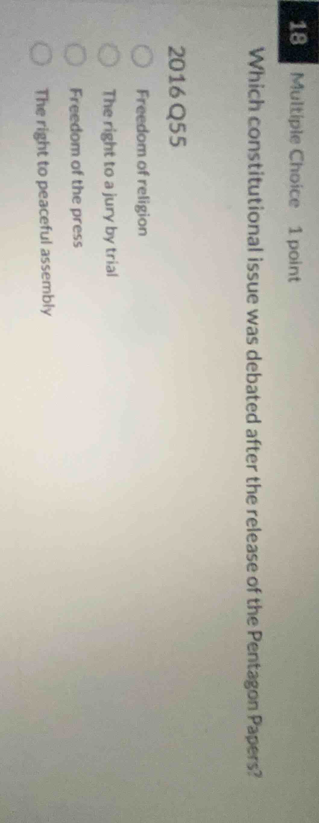 19 multiple choice 1 point which constitutional issue was debated after…