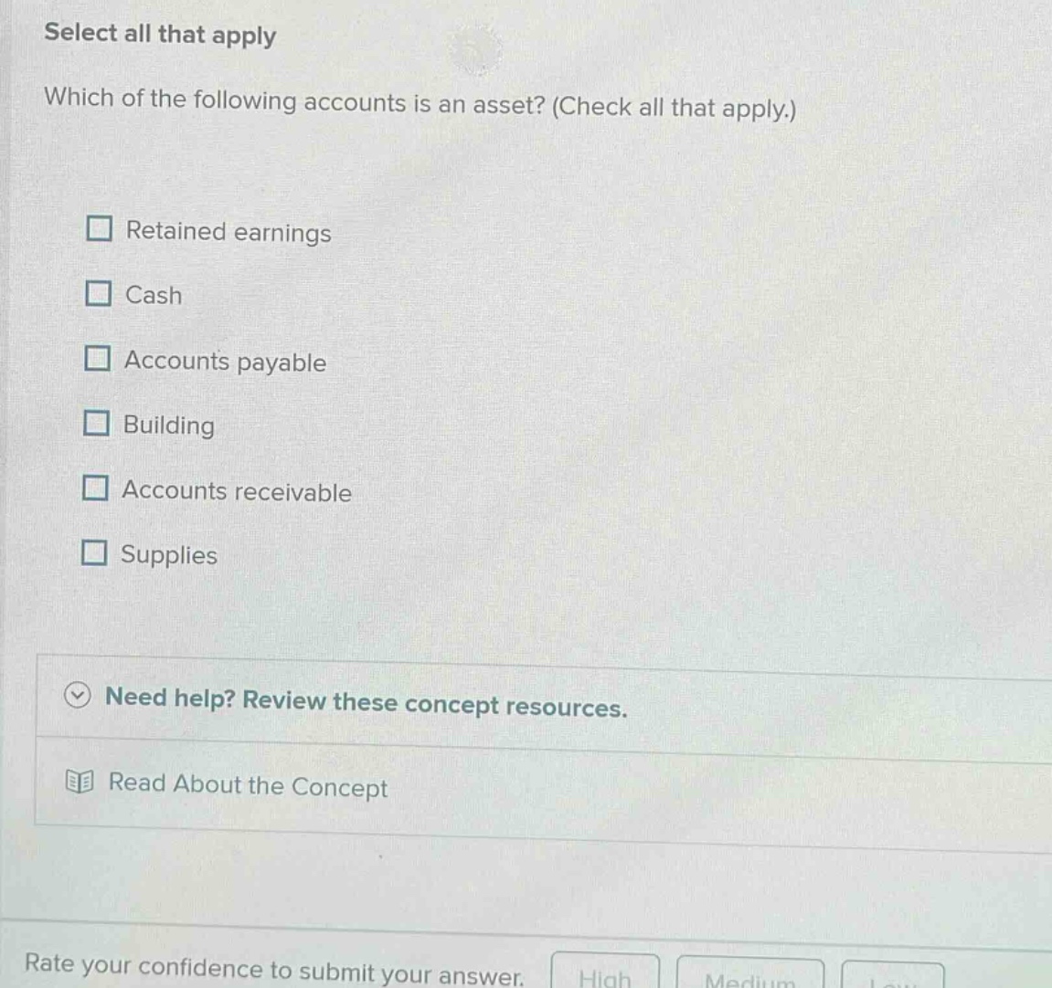 select all that apply which of the following accounts is an asset? (che…