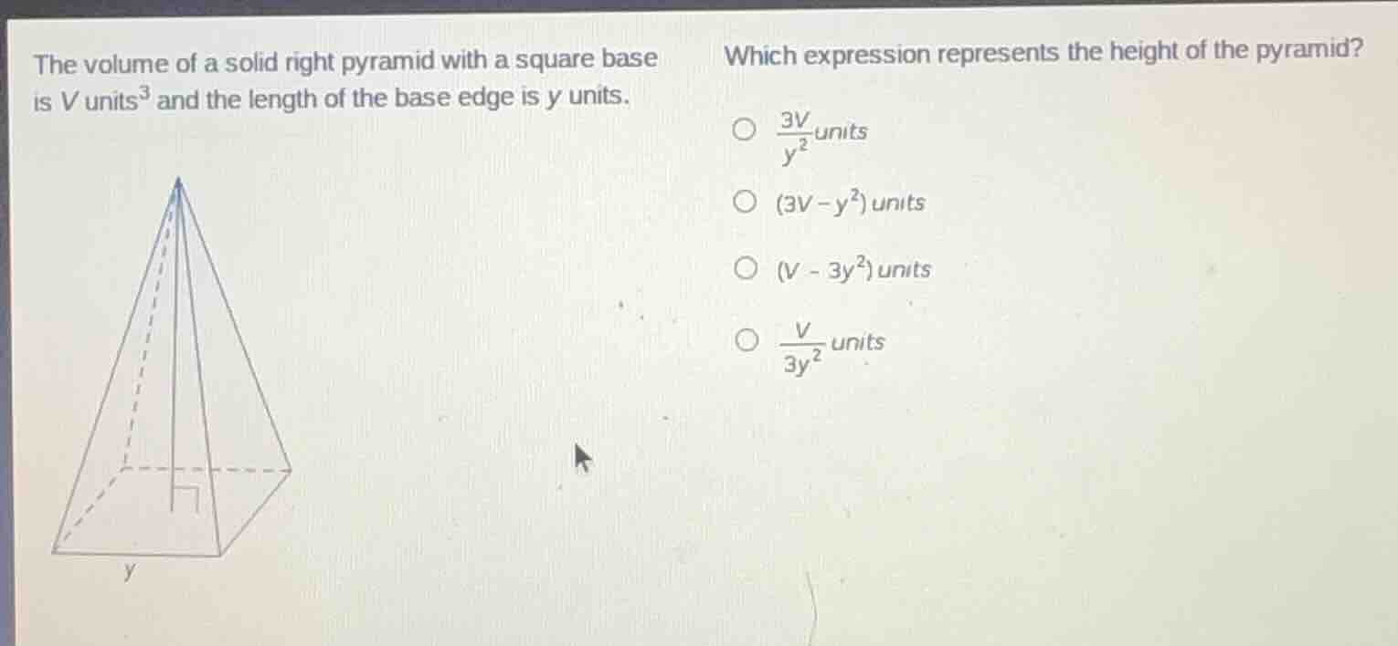 the volume of a solid right pyramid with a square base is v units³ and …