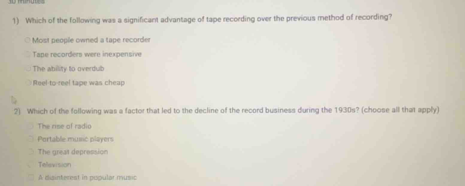 1) which of the following was a significant advantage of tape recording…