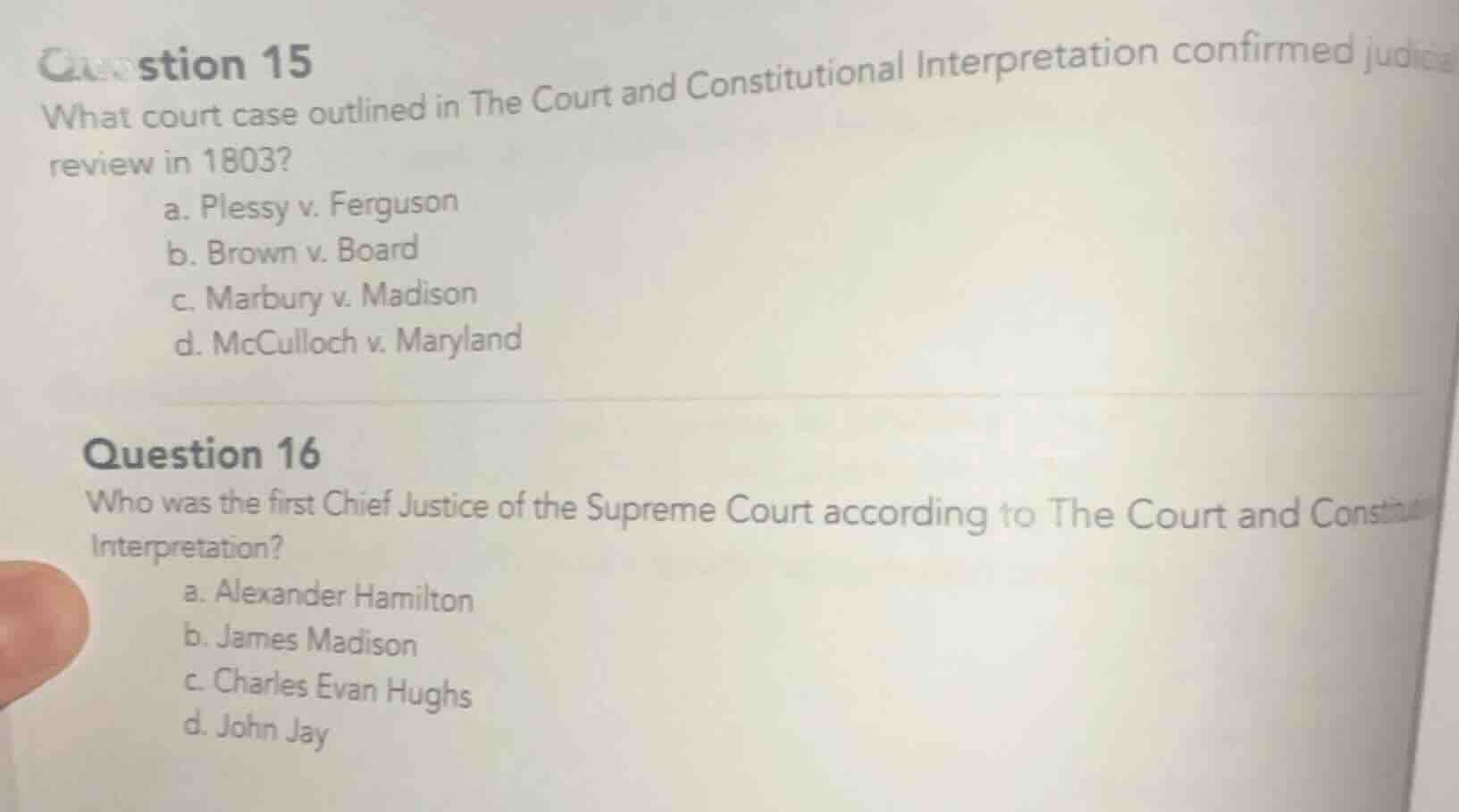 question 15 what court case outlined in the court and constitutional in…