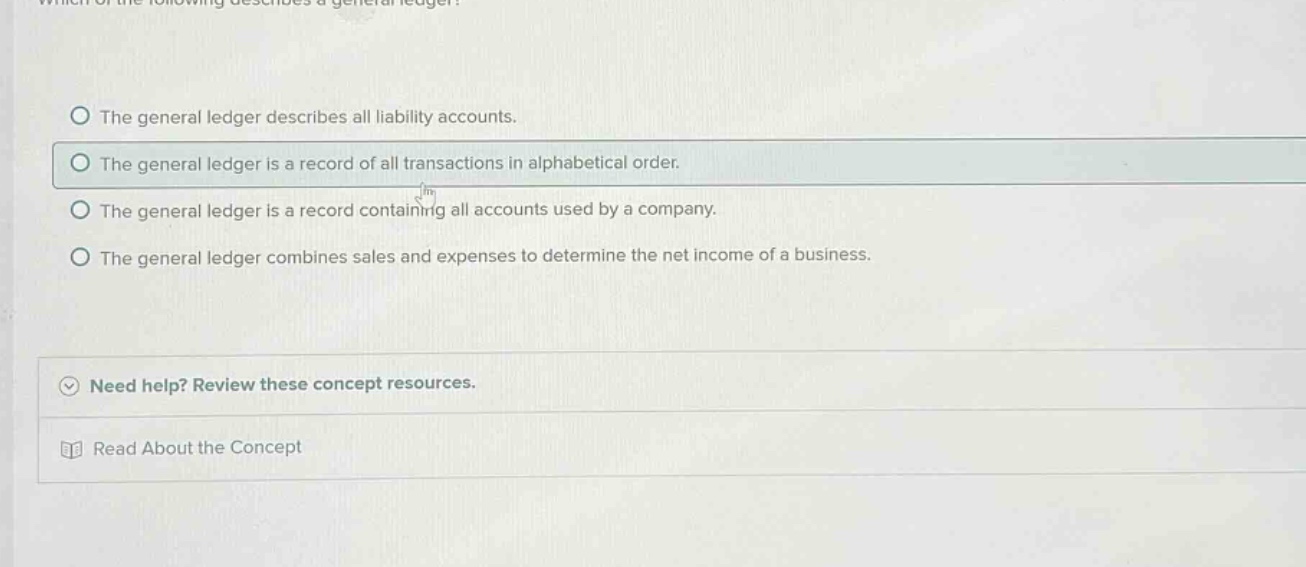 which of the following describes a general ledger? the general ledger d…