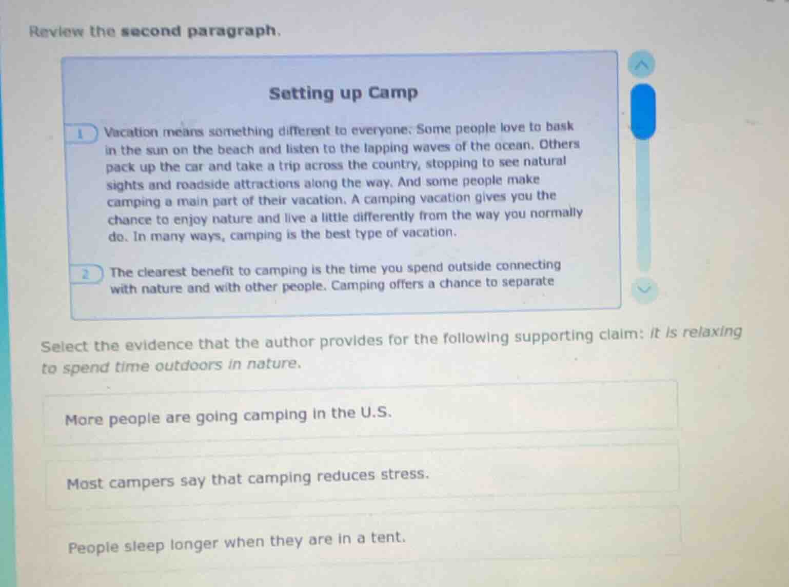 review the second paragraph. setting up camp 1 vacation means something…
