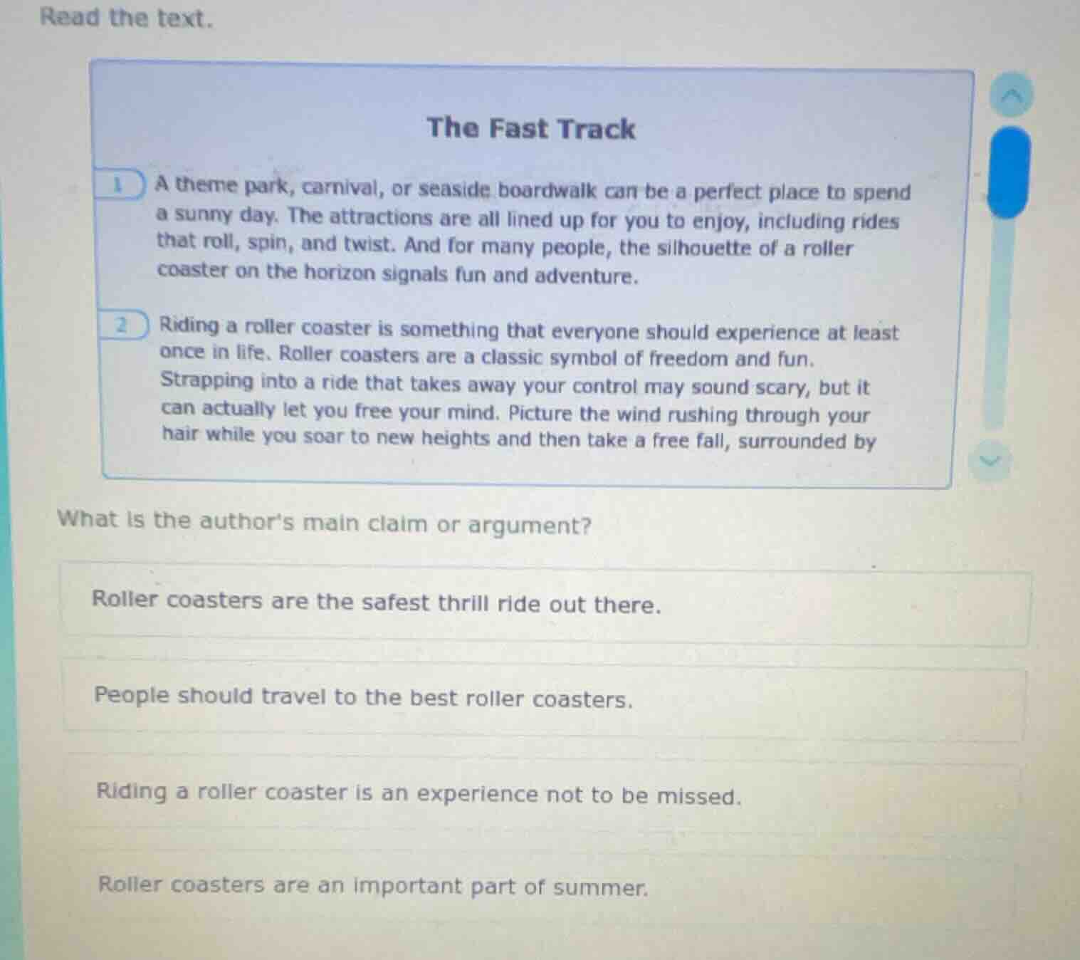 read the text. the fast track 1 a theme park, carnival, or seaside boar…