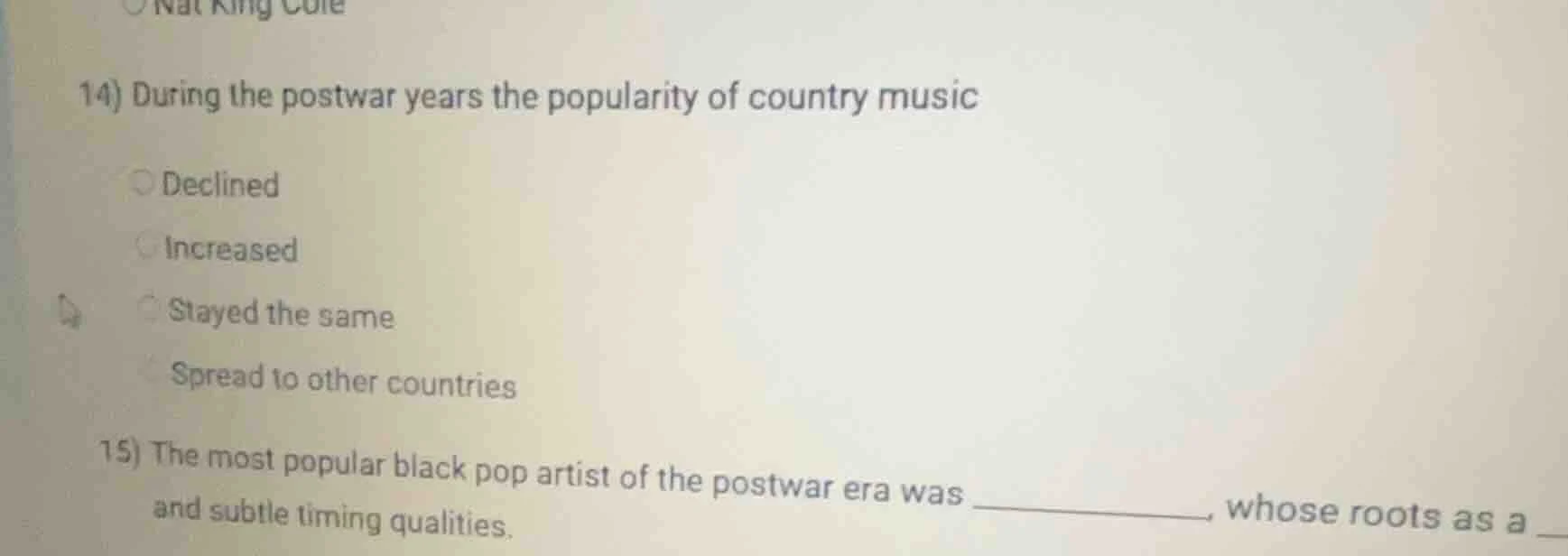 14) during the postwar years the popularity of country music declined i…