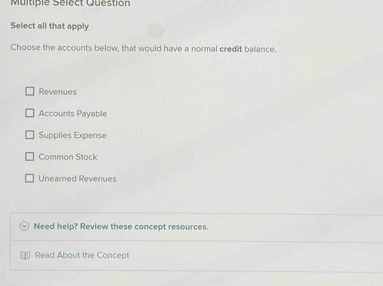 multiple select question select all that apply choose the accounts belo…