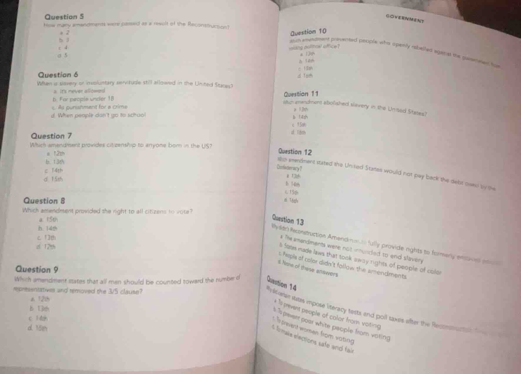 question 5 how many amendments were passed as a result of the reconstru…