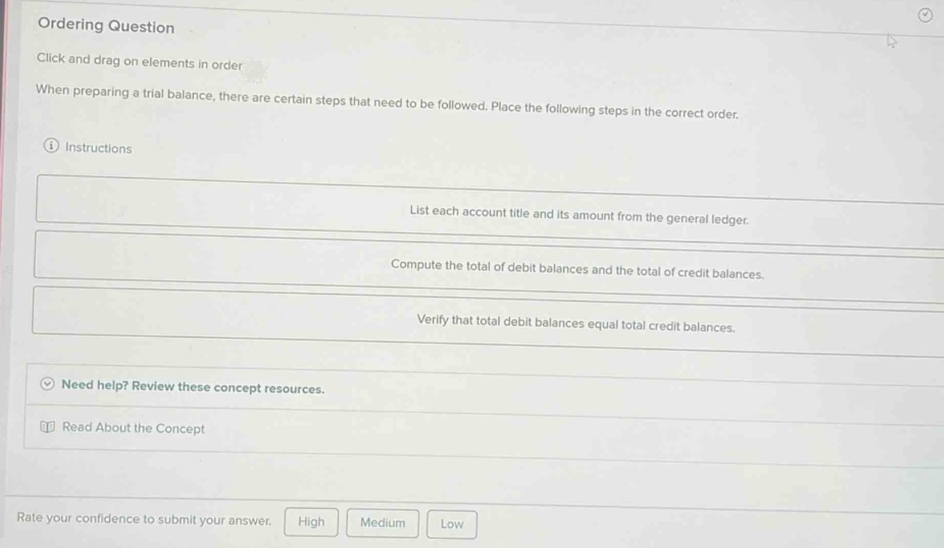 ordering question click and drag on elements in order when preparing a …