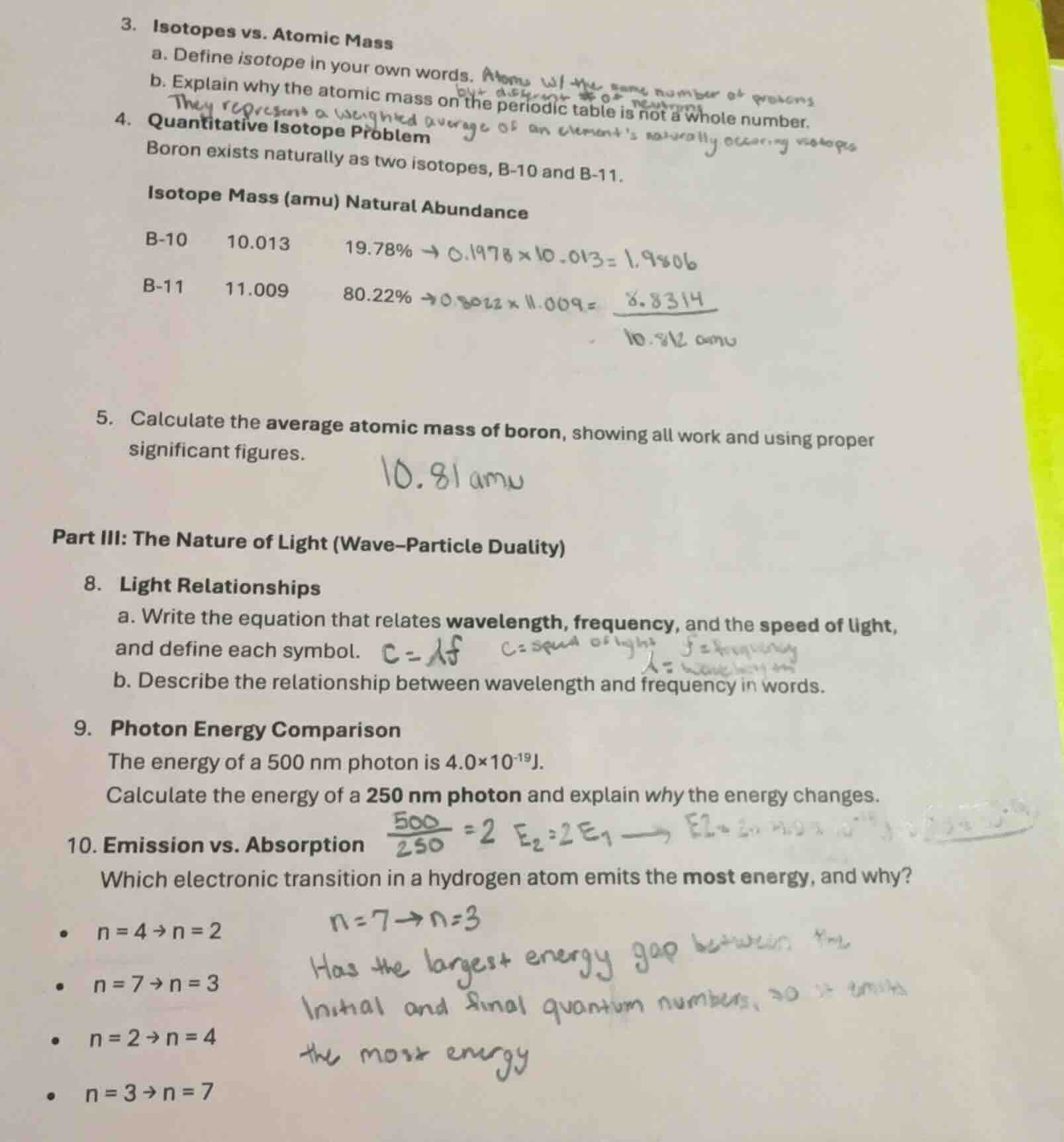 3. isotopes vs. atomic mass a. define isotope in your own words. b. exp…