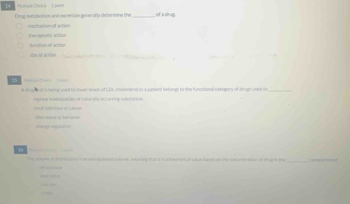 14 multiple choice 1 point drug metabolism and excretion generally dete…