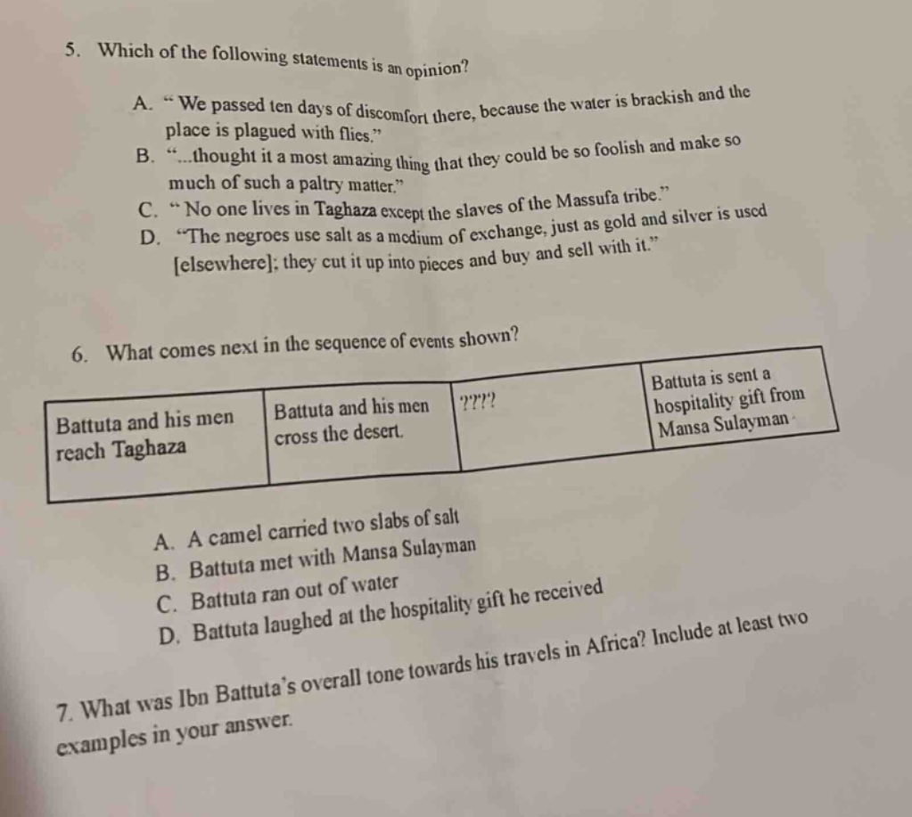 5. which of the following statements is an opinion? a. \ we passed ten …