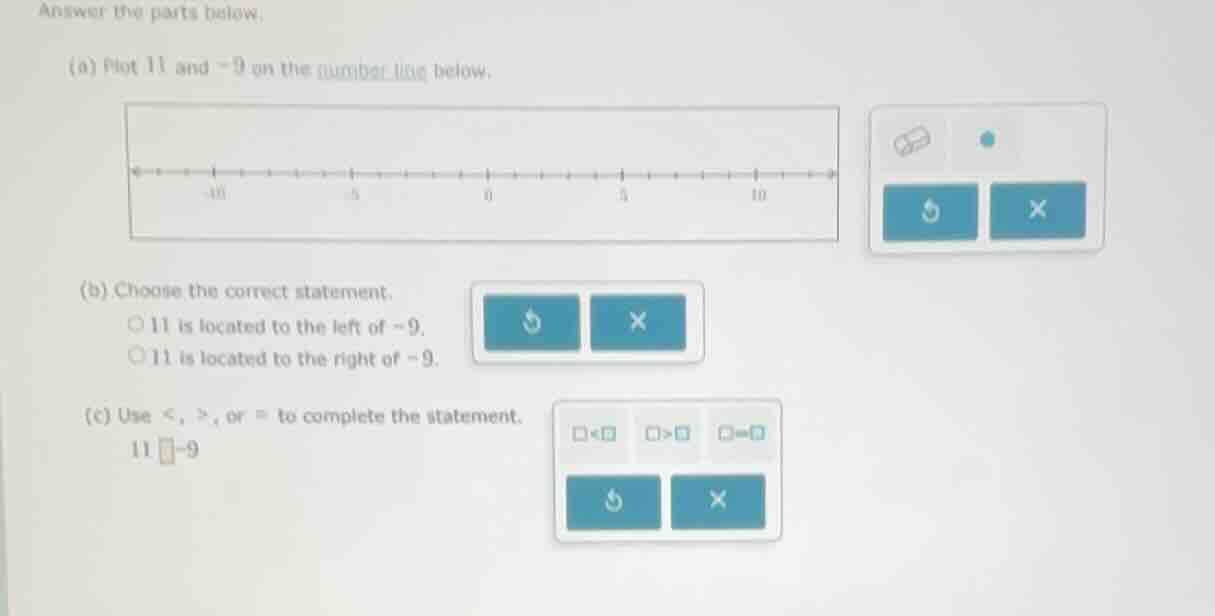 answer the parts below. (a) plot 11 and -9 on the number line below. (b…