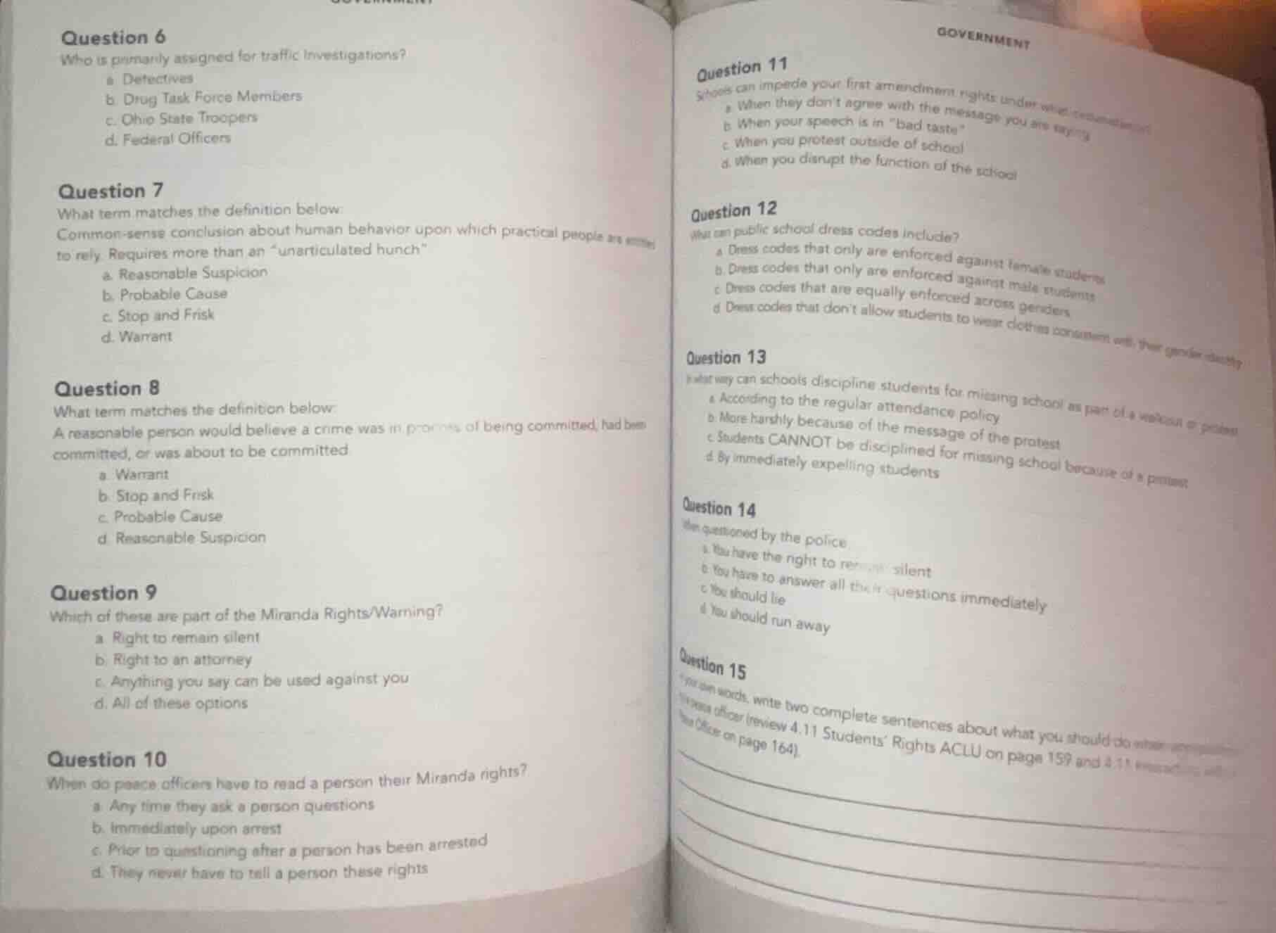 question 6 who is primarily assigned for traffic investigations? a. det…